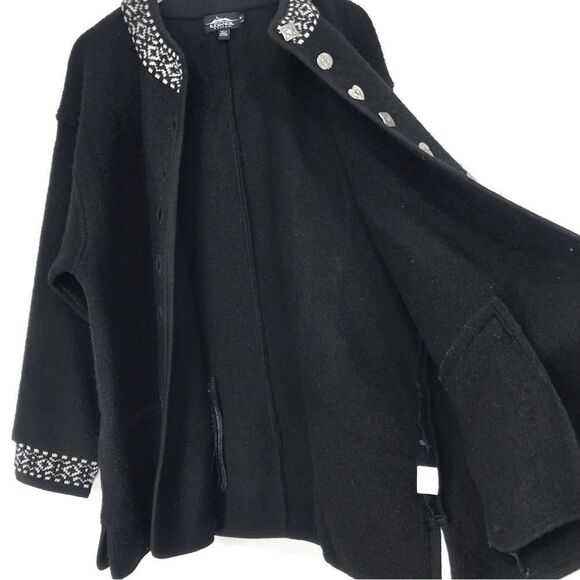 Icelandic Design Black White Nordic Design 100% Wool Sweater Coat - Picture 3 of 16